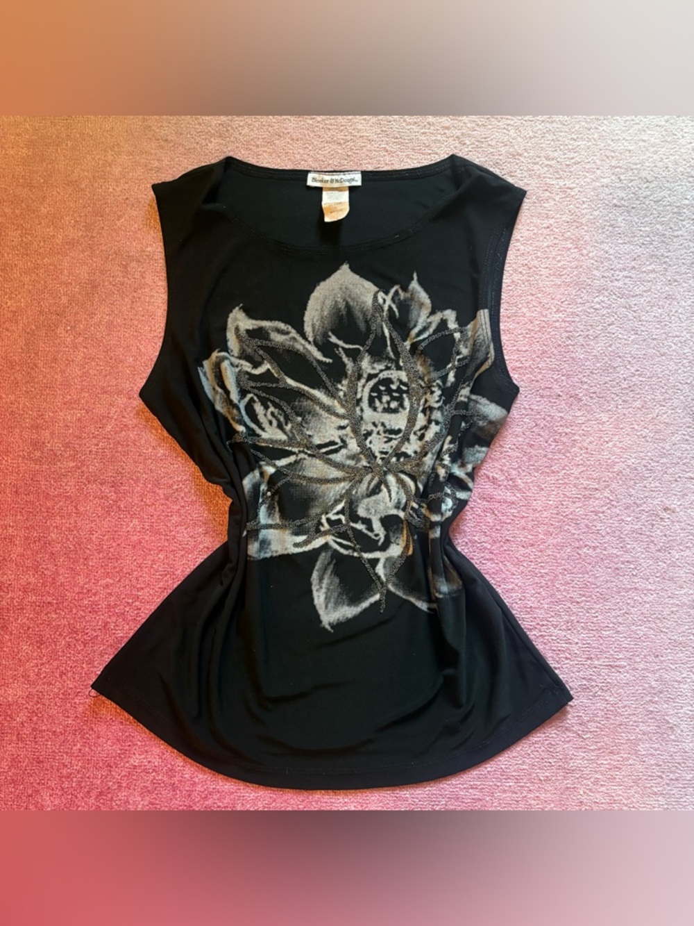 y2k black beaded floral tank top